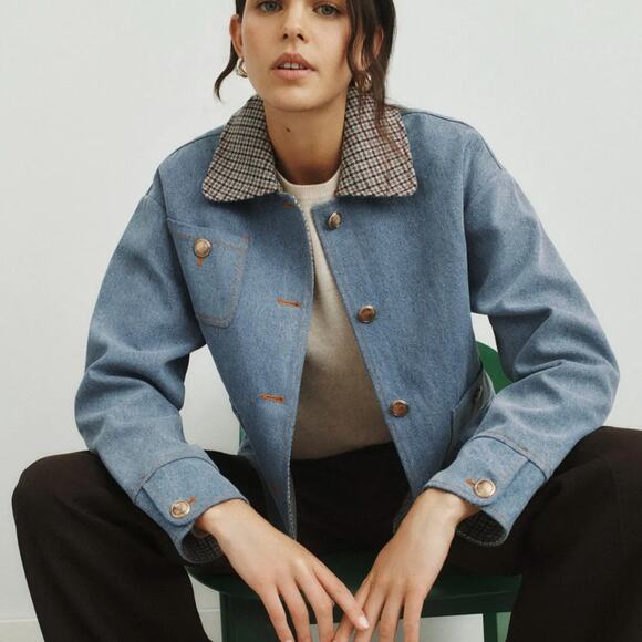 Sandro Jackets & Blazers - Sandro Denim Jacket SIZE 8 Oversized Barn Chore Coat Jean Tweed Designer $725